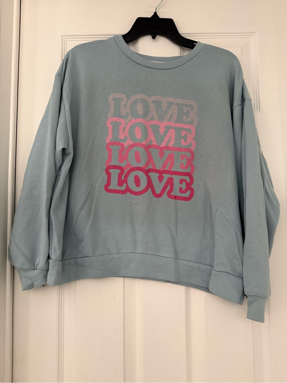 12 Pm By Mon Ami Light Blue Crewneck Sweatshirt with Pink LOVE Graphic